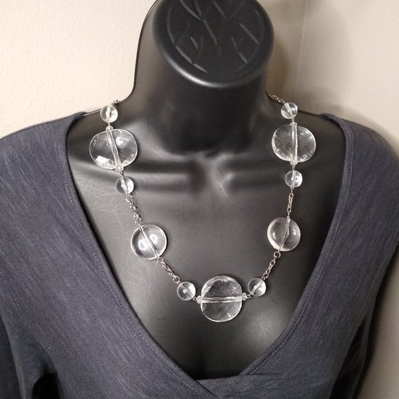 Vintage Yousi Large Clear Plastic Bead Necklace Adjustable 21.5 To 25 Inches - Picture 1 of 14